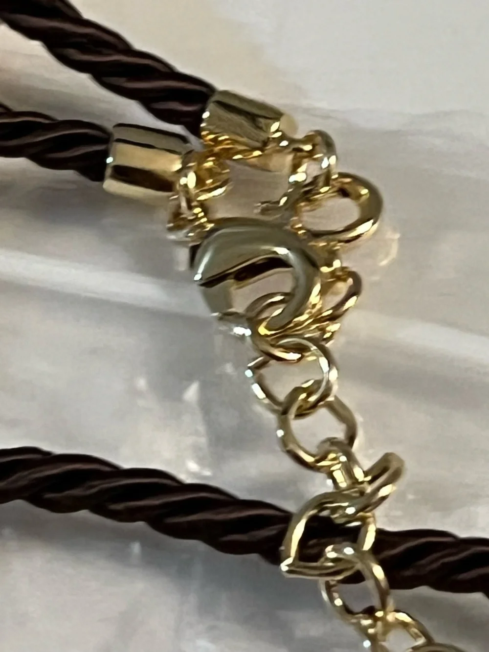 Premier Designs Gold Tone Pendant Necklace with Brown Twisted Cord